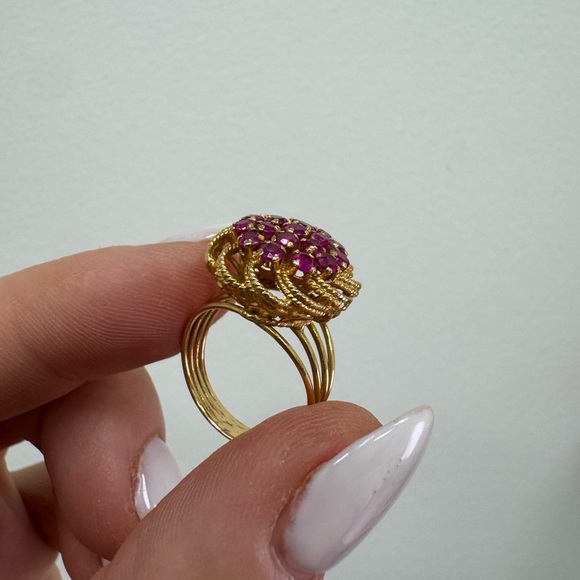 14K yellow gold and pink sapphires cluster ring - Picture 6 of 14